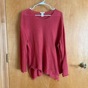 Sundance‎ Women's Small Linen Cotton Knit Sweater Top Coral Red Asymmetrical
